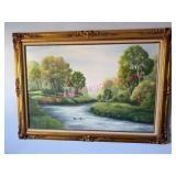 (BR2)ï¿½Large Stream Oil Painting w/Gold Frame