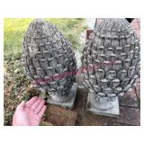 (Front) Pair of Concrete 20in Pinecone Statuary