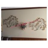 (LR) 2 Metal Wall Art Pcs & Floral Wall Piece