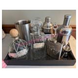 (LR) Stainless Steel Bar Set & Decanters