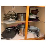 Kitchen Cabinet of Skillets & Pots w/Lids