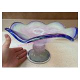 (DR) Hand Blown Art Glass Pedestal Bowl