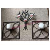 (LR)ï¿½Metal Wall Decor w/ Glass Candle Holders