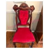 (DR) Antique Carved Parlor Chair w/ Red Velvet