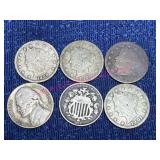 6 Old US Nickel Coins (1867-1942)