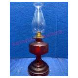 Vtg Red Glass Oil Lamp w/ Brass Burner