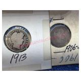 2 Barber Dimes (1906-D & 1913)