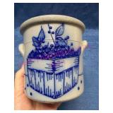 Stoneware Jar w/ Blue Basket Design