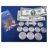 Money Collection w/ Coins & $2 Bills