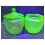 2 Uranium Glass Biscuit Jars (damaged)