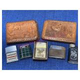 5 Lighters & 2 Old Leather Wallets