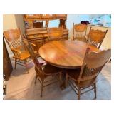 Solid Oak Dining Table w/6 Chairs & Leaf