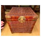 (BR1) Small Wicker Trunk w/Brass & VHS Tapes