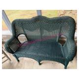(BP) Green Wicker Bench w/ Cushion