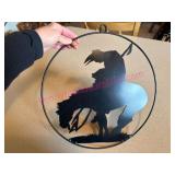 (K) Metal Cowboy Silhouette on Horse Wall Hanging