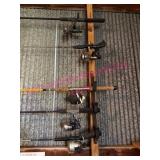 (BARN)ï¿½5 Fishing Poles w/Reels on Wall