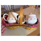 Longaberger Pottery Creamer & Sugar in Basket