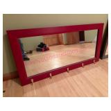 (BR1)ï¿½Red Framed Mirror w/ 5 Gold Hooks