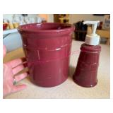 Longaberger Red Crock & Dispenser Pottery