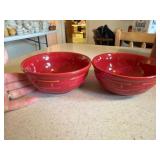 2 Longaberger Pottery Red Bowls