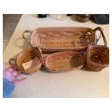 (K) 4 Longaberger Handwoven Baskets w/Handles