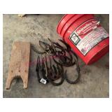 (G) 12 Horseshoe Hooks, Boot Jack in Red Bucket