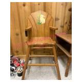 (B)Wooden High Chair w/ Hand-Painted Rabbit