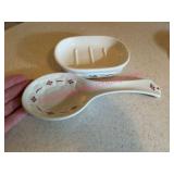 Longaberger Pottery Red Spoon Rest & Soap Dish