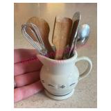 Miniature Longaberger Pottery Pitcher w/ Utensils