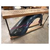 Sofa Table Made from Car Fender w/Wood Top