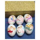 6 Hand-Painted Angel Egg Ornaments w/Box #2