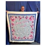 Floral Fabric Tablecloth w/ Blue Border