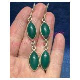 Sterling Silver Dangle Earrings w/ Green Stones