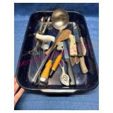 Blue Enamelware Pan w/ Utensils