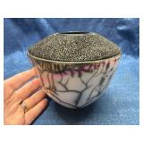 Raku Pottery Vase w/Textured Top