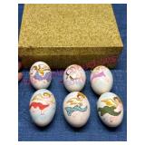 6 Hand-Painted Angel Egg Ornaments w/Box #1