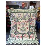 Smaller Handmade Patchwork Quilt w/ Floral Design
