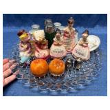 Vtg Salt & Pepper Shakers w/ Platter