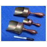 3 Brass & Wood Scoops w/Handles