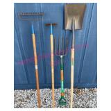 Garden Tools: Rake, Fork & Nice Shovel