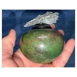 Iridescent Green Pottery Sphere w/ Epidote Lid