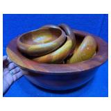Vtg Monkey Pod Wooden Bowl Set
