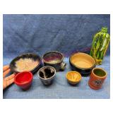 Pottery Bowls & Painted Bottle