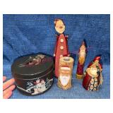 Jim Shore Figs -Painted Metal Box -Santa Figs