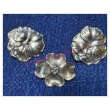 Sterling Silver Pin & Earrings, 7.6 g