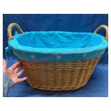 Wicker Basket w/Blue Fabric Liner