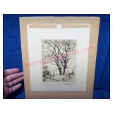Signed L.O. Griffith Woodblock Poplars