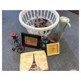 White Laundry Basket w/Decorative Items