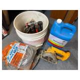 Bucket w/Grease, Kerosene & Saw
