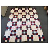 Handmade Quilt w/Red-Blue Denim-White 96×74